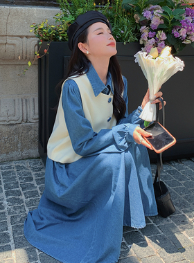 2C062-8930 现货 秋季两件套马甲连衣裙P145-K198