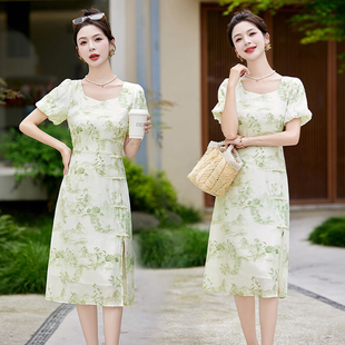 2024度假优质小个子精品温柔新款鹿向南改良旗袍感修身显瘦连衣裙