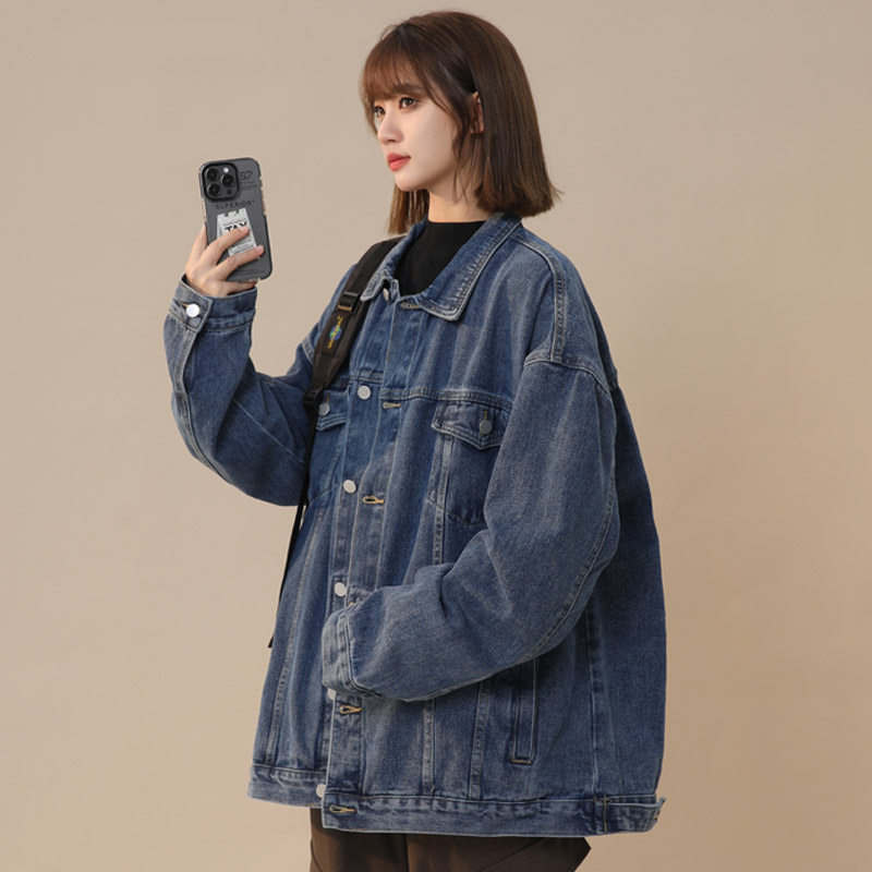 2024春秋季新款牛仔夹克女外套潮流宽松纯色工装上衣