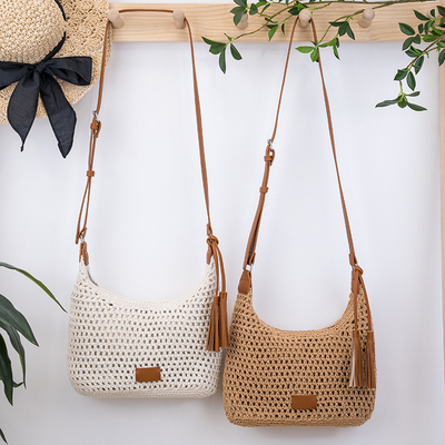新款镂空斜挎棉线编织包大容量草编包休闲百搭沙滩女士包 (小号)