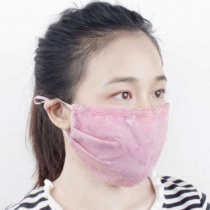 秋冬季时尚防寒国风女加厚香云纱蕾丝五层纯棉防尘口罩防风面罩