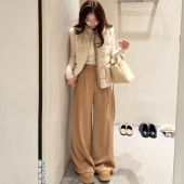 裤 女宽松垂感显瘦驼色西装 秋冬 老钱风简约高腰毛呢阔腿裤 曹大曼