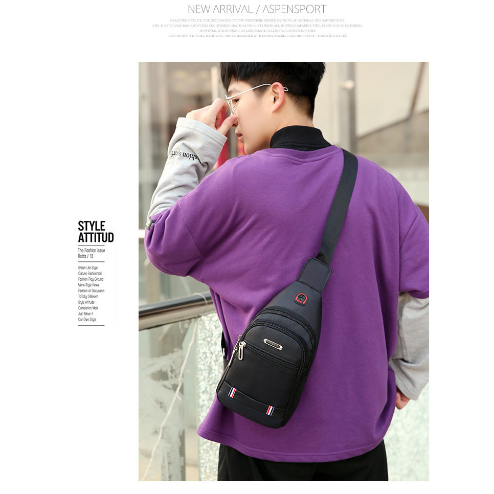 胸包男商务出行斜挎包男款简约百搭大容量防水耐磨帆布便携单肩包