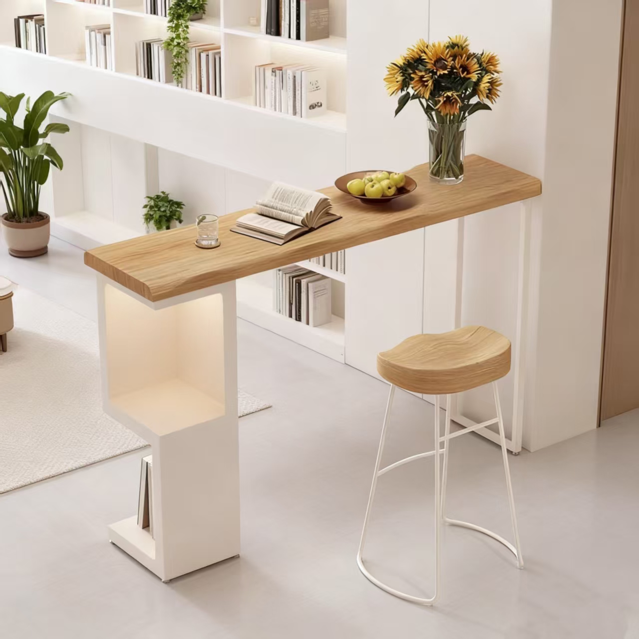 奶油风实木吧台桌客厅转角处隔断柜小吧台阳台民宿靠墙创意高脚桌