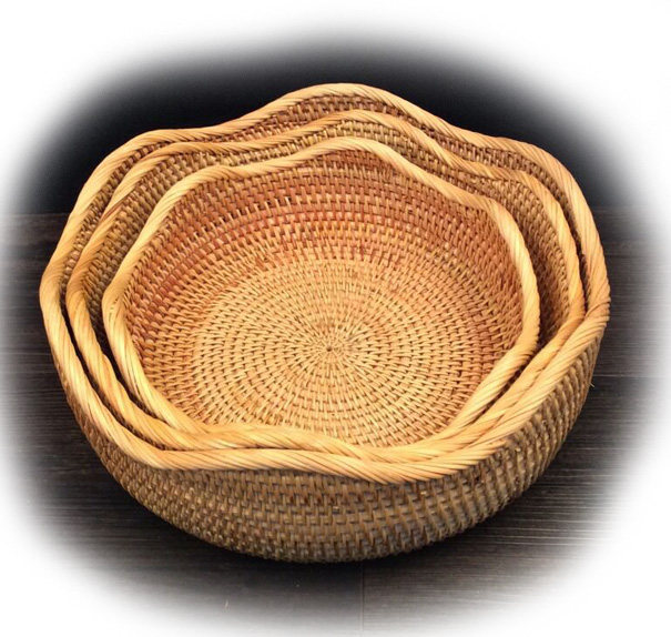 然藤条手工编织收纳筐果 水17001果天子瓜糖盘 精致藤编筐