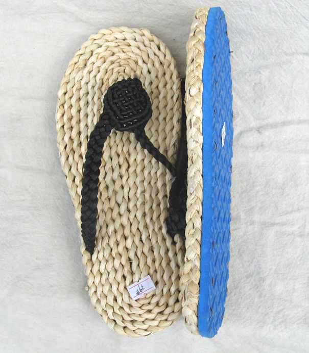 带胶底脚草 鞋手工编织黑29405方块夹趾型 女士居草编凉家拖鞋