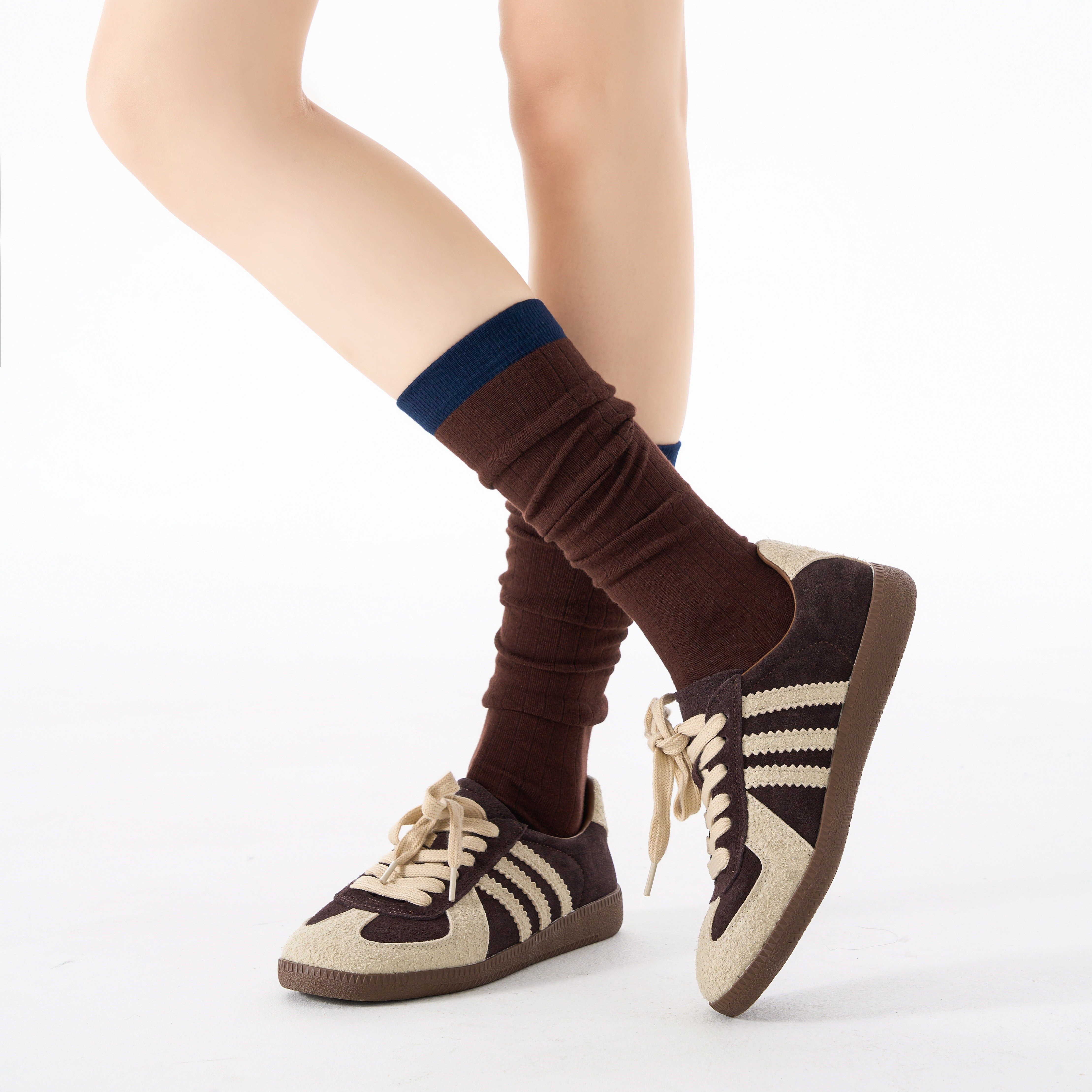 美拉德咖色小腿袜子女秋冬个性竖条堆堆袜撞色及膝袜配靴袜ins潮,女士内衣/男士内衣/家居服,长筒袜,淘宝优惠券,粉丝福利购,淘宝优惠卷