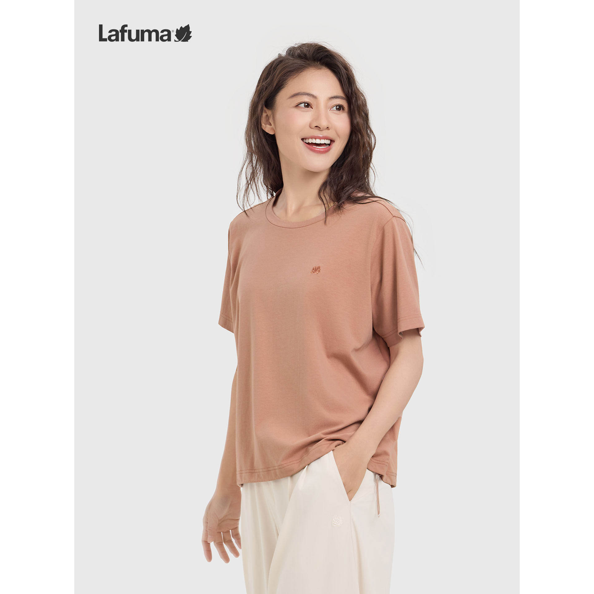 乐飞叶女夏季户外宽松抽绳T恤