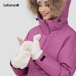 LAFUMA乐飞叶户外冬季 徒步滑雪羊羔毛保暖可漏指柔软手套女防风