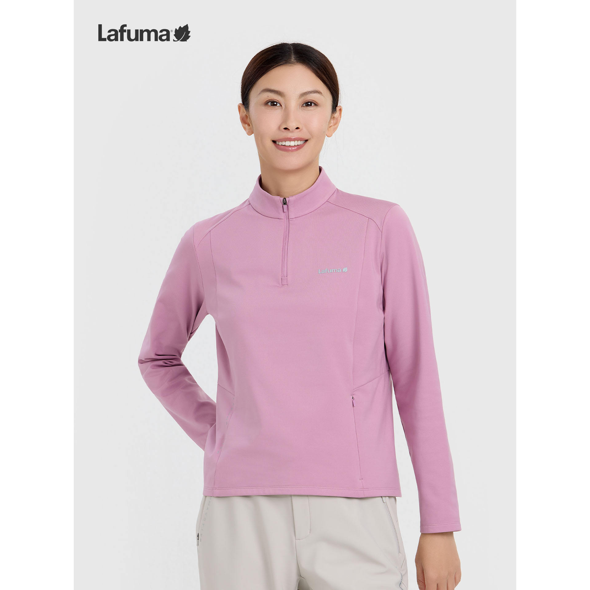 乐飞叶女士半拉链长袖T恤