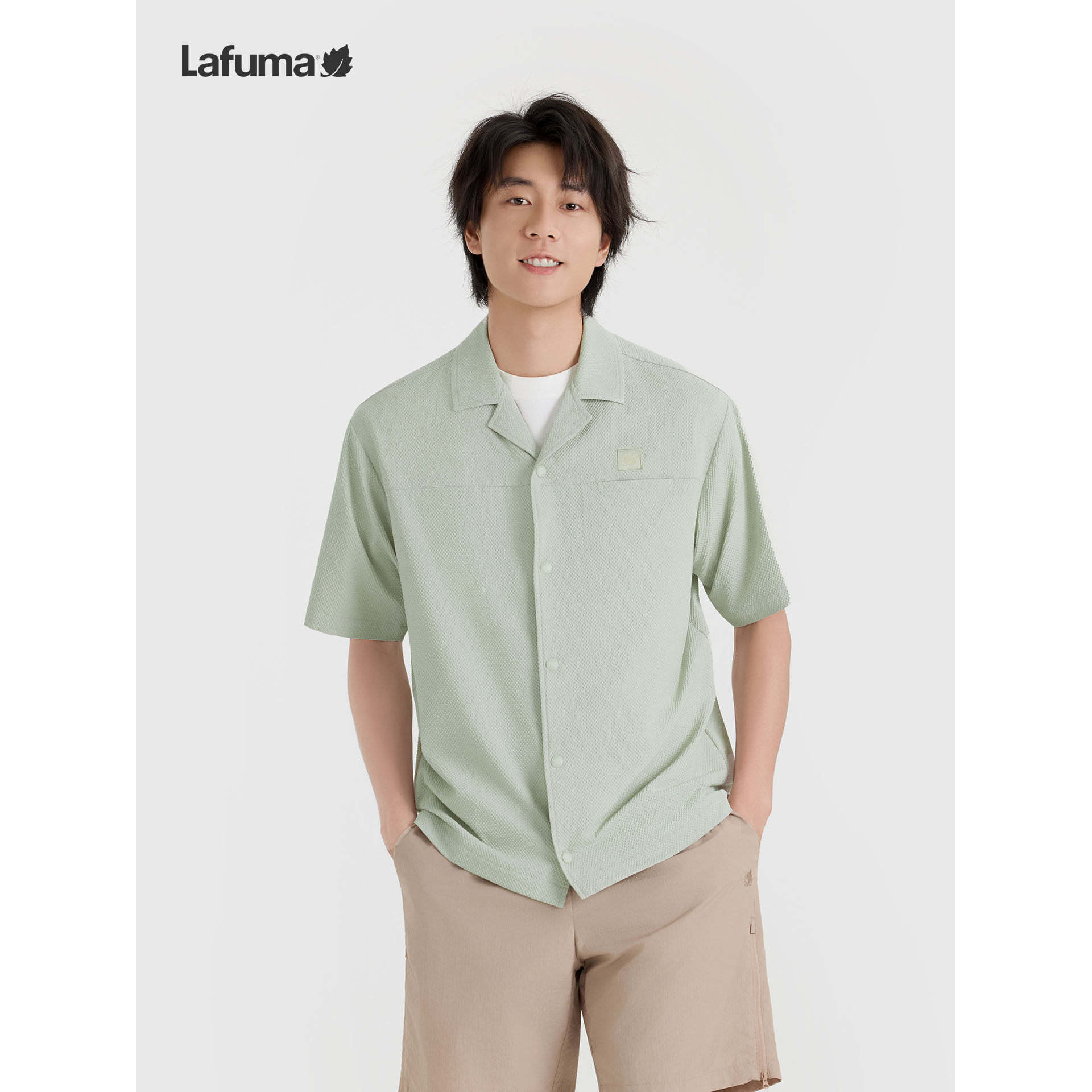 乐飞叶男士户外泡泡纱短袖衬衫