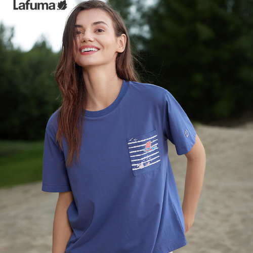 乐飞叶凉感短袖T恤海军风圆领