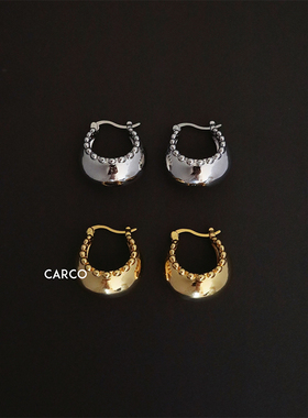 简约百搭小众设计金属感圆弧形水滴耳环女法式高级感金色耳针耳饰