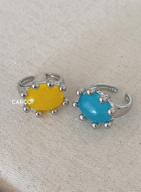 新款ins风彩色糖果戒指女小众复古时髦高级感时尚个性叠戴食指环