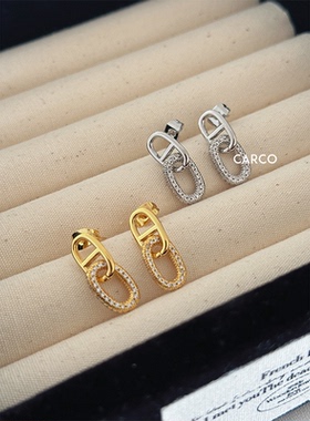 简约百搭双环猪鼻子镶钻耳环女小众轻奢高级感欧美气质耳钉耳饰