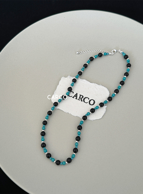 复古百搭蓝色珠珠黑玛瑙串珠项链