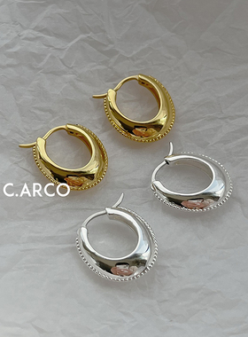 CARCO 法式简约冷淡风高级感立体水滴圈圈耳环复古个性金属感耳扣