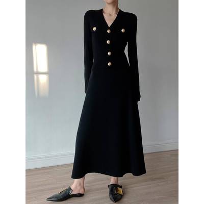 明星同款高端超好看秋冬毛衣裙配大衣针织长裙宴会晚礼服