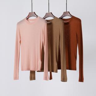 针织打底毛衫 巨舒服 超细精纺羊毛绞花圆领套头薄款