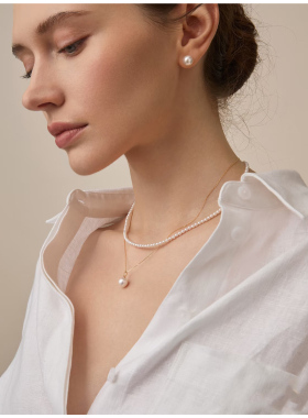 天然淡水小米珍珠多层锁骨链