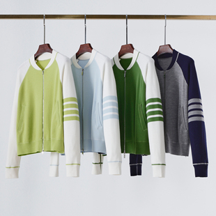 超细扬子纱加密加厚精纺羊毛衫 清爽拼色针织休闲棒球衫 外套