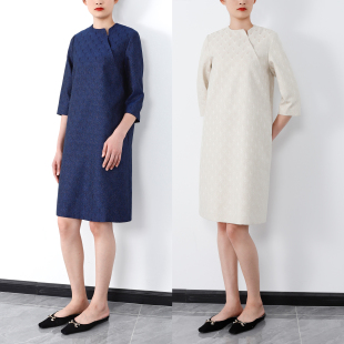 国风连衣裙 桑蚕丝内里改良中式 华丽质感 上久楷立体提花真丝羊毛