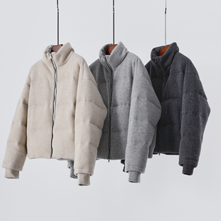 质感好货！慵懒高级针织山羊绒白鹅绒立领短款面包羽绒服