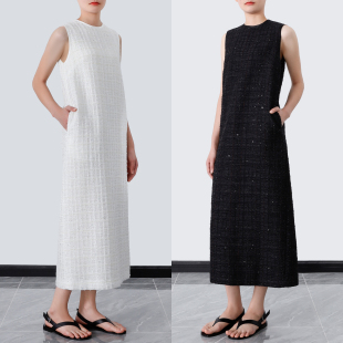 背心连衣裙 中长款 轻礼服千金感手编面料小香风真丝内衬无袖 长款
