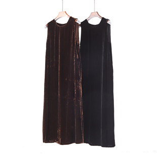 桑蚕丝长裙 背心连衣裙 极简气质真丝丝绒A字裙摆无袖 早春新款