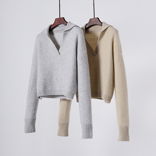 套头毛衣毛针织衫 松软棉花糖 山羊绒v领修身