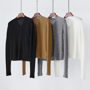 休闲羊绒衫 长袖 套头针织毛衣 慵懒V领短款 云柔肤感