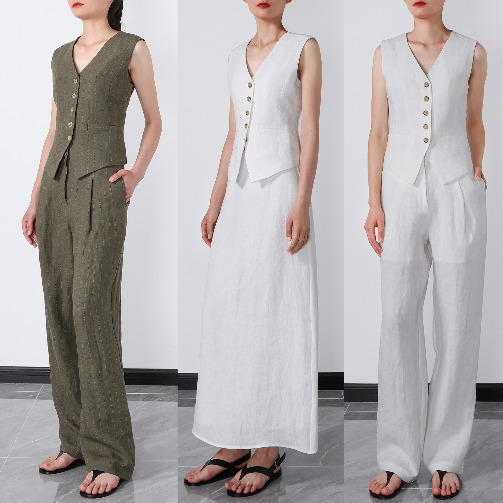 汉麻亚麻马甲半身裙裤子套装