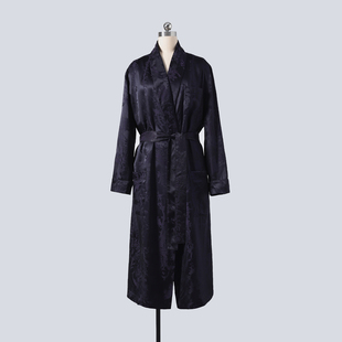 桑蚕丝家居服 睡袍 绅士之选 重磅真丝提花缎面青果领中长款