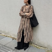 超值 连衣裙 衬衫 配色高级 文艺复古晕染条纹真丝桑蚕丝长款