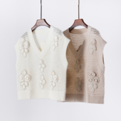 意大荔LP山羊绒 羊绒衫 重工镂空钩花 背心针织马甲V领无袖