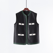 轻处理 头层绵羊皮小香风撞色真皮马甲背心