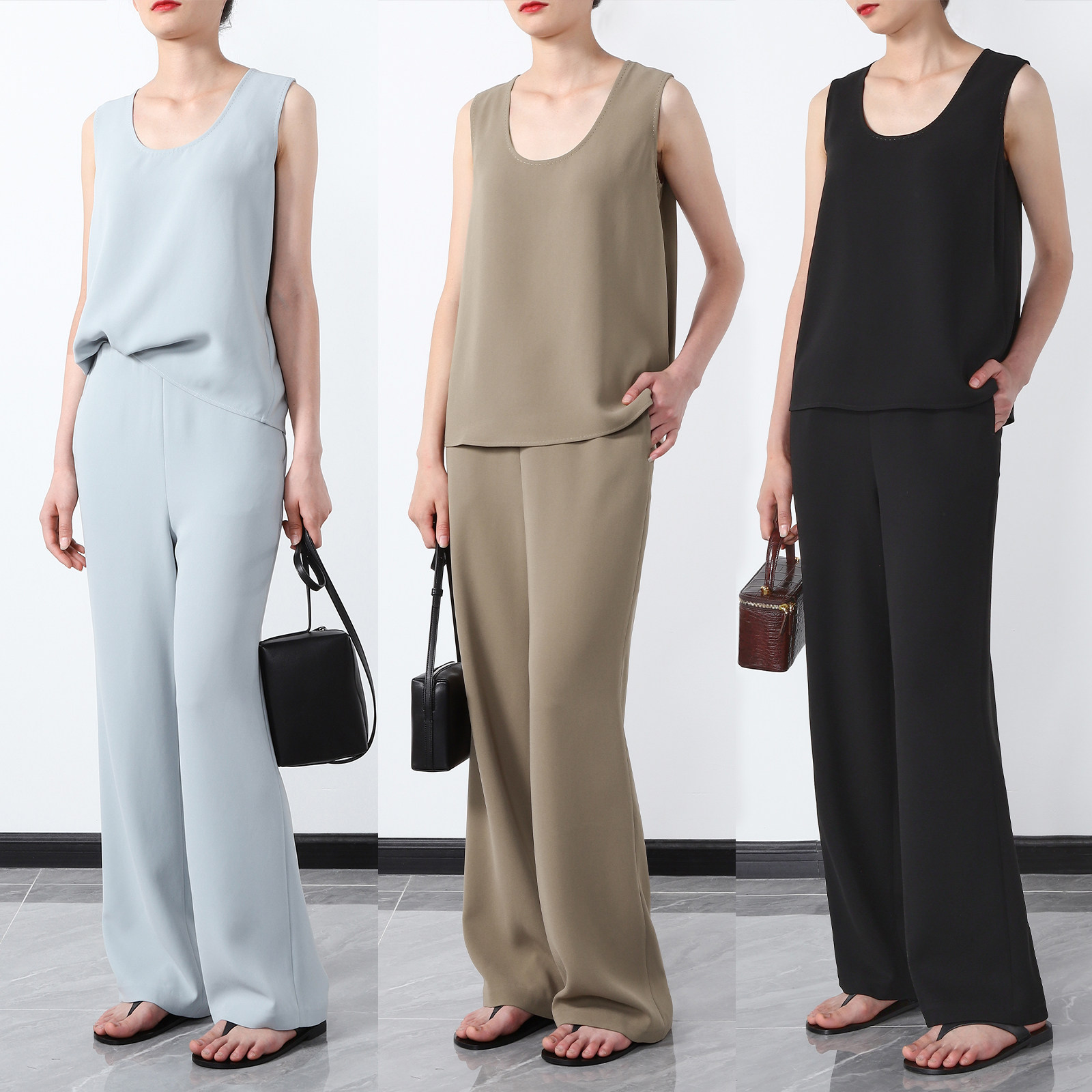 醋酸休闲套装 明线U领无袖背心 显瘦高腰西线直筒长裤,女装/女士精品,时尚套装,淘宝优惠券,粉丝福利购,淘宝优惠卷