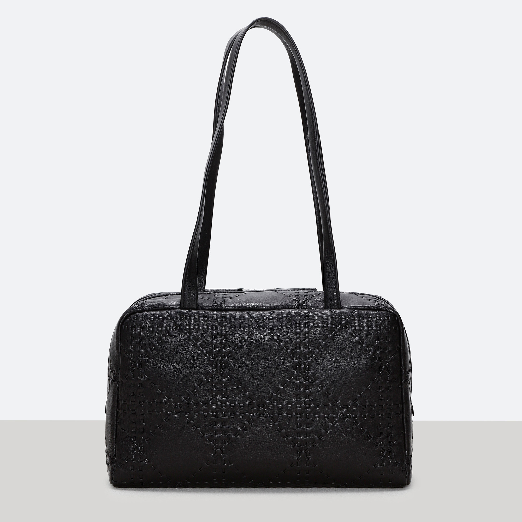 里外真皮 头层柔软羊皮编织保龄球包 单肩大容量手提包托特包