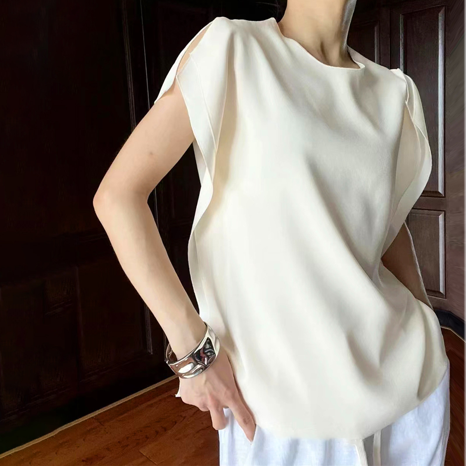 极简质感 35姆米重磅真丝层乔绉双层桑蚕丝无袖休闲纯色上衣,女装/女士精品,真丝上装,淘宝优惠券,粉丝福利购,淘宝优惠卷