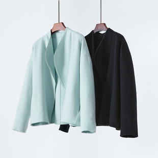 极简魅力 立体小羊皮基边 手缝双面山羊绒宽松上衣 外套