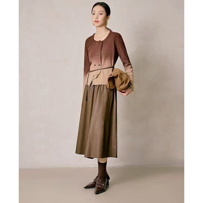 T372 春秋新款渐变美拉德色系针织衫半身裙两件套套裙PML