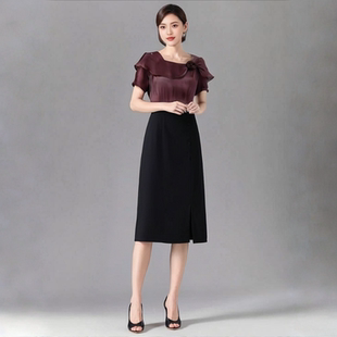 洋气气质花朵装 E070 时尚 新款 饰拼接撞色假两件连衣裙 夏款