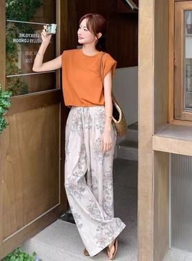 T952 夏款独特绝美轻熟风小飞袖上衣阔腿裤两件套套装JT