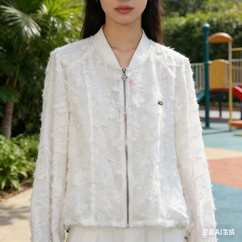 W664 春季新款时尚休闲纯色甜美睫毛花百搭短款外套JT图片