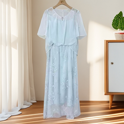 L139 夏季新款时尚洋气圆领假两件中长款连衣裙JT