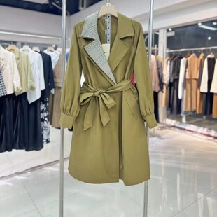 格纹拼接双层领小众设计感收腰显瘦气质风衣外套Man 新款 3223 春季