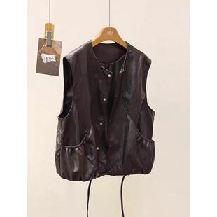 P013 秋季新品复古时尚休闲单排扣显瘦百搭pu皮马甲