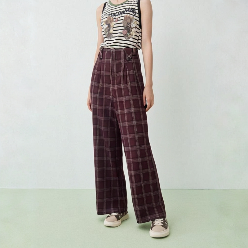 K797 秋冬款格纹呢料高腰显瘦休闲百搭直筒阔腿裤JR