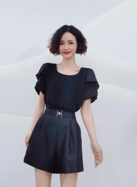 6105 春夏百搭高腰阔腿短裤显高显瘦显气质轻奢短裤 JR