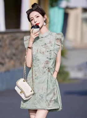 2282 夏季新款新中式改良式旗袍+短裤两件套套装